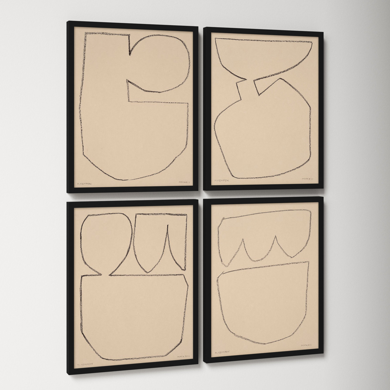 Outlines 5-8, Set Of 4 by Michael Kempen, Black Framed, 20" W x 25" H