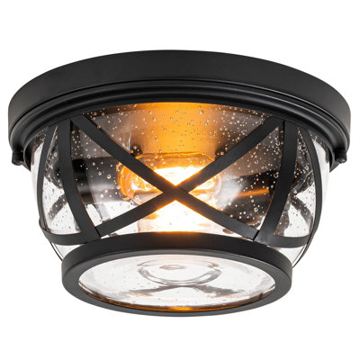 Flush Mount Ceiling Light Fixture Black, 2-Light Modern Farmhouse Porch Light Ceiling Mount For Outdoor, Indoor Flush Mount Lights Fixture For Hallway Foyer Kitchen Bathroom With Seeded Glass