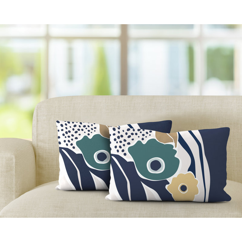 Housse et insert de coussin rectangulaire en polyester pour l'intérieur et l'extérieur, Émeraude / bleu marine / beige