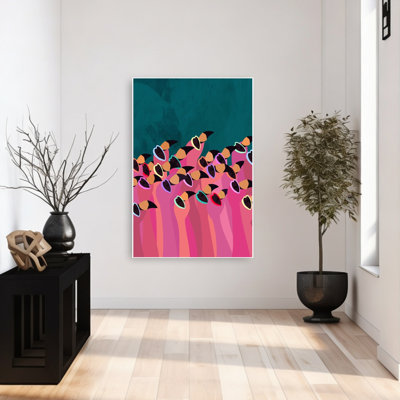 Vibrant Flamingo Hearts Abstract Colorful Modern Bird Flamingo Nature Tropical Wall Art Print by Sarah Manovski - Wrapped Canvas Print