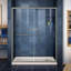 Porte de douche coulissante semi-encadrée DreamLine Infinity-Z 34 po P x 60 po L x 74 3/4 po H, finition nickel brossé, avec bonde à droite et ensemble de receveur de douche couleur biscuit-1794910572-1794910565-1638560705
