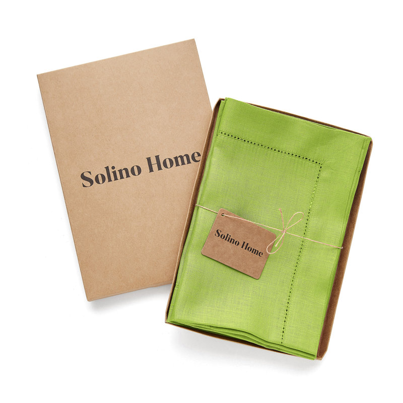 100% Pure Linen Hemstitch Dinner Napkins - Classic Hemstitch, Lime Green