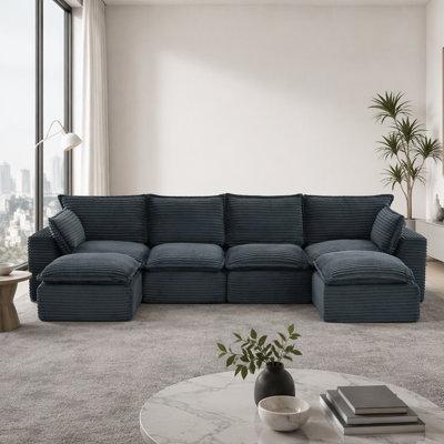 Canapé modulaire de 140 po, velours côtelé adapté aux animaux de compagnie, configuration sans outil, en forme de U / en L / de canapé-lit / droit, modules légers, aucun assemblage requis