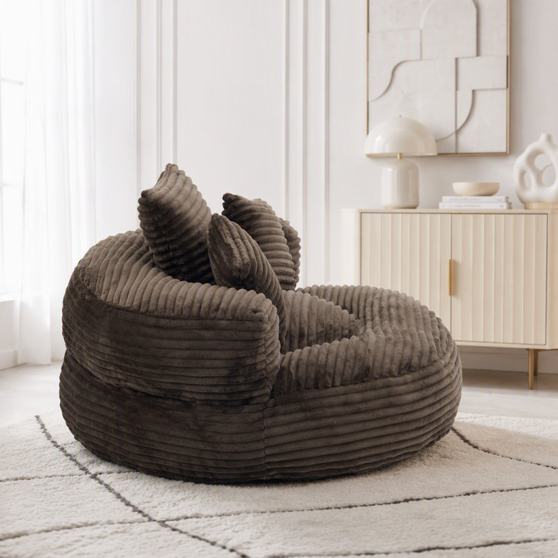 Pouf individuel avec 3 coussins et accoudoirs, Velours côtelé café