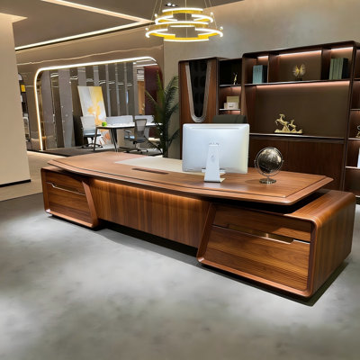 86.61"Luxury and high-end white waxwood brown executive office desk