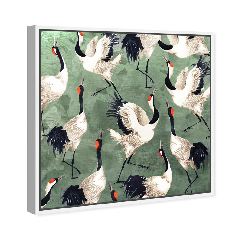 «Animals Grazing Cranes Birds», impression sur toile, H 30 po x l 30 po, Toile encadrée, White