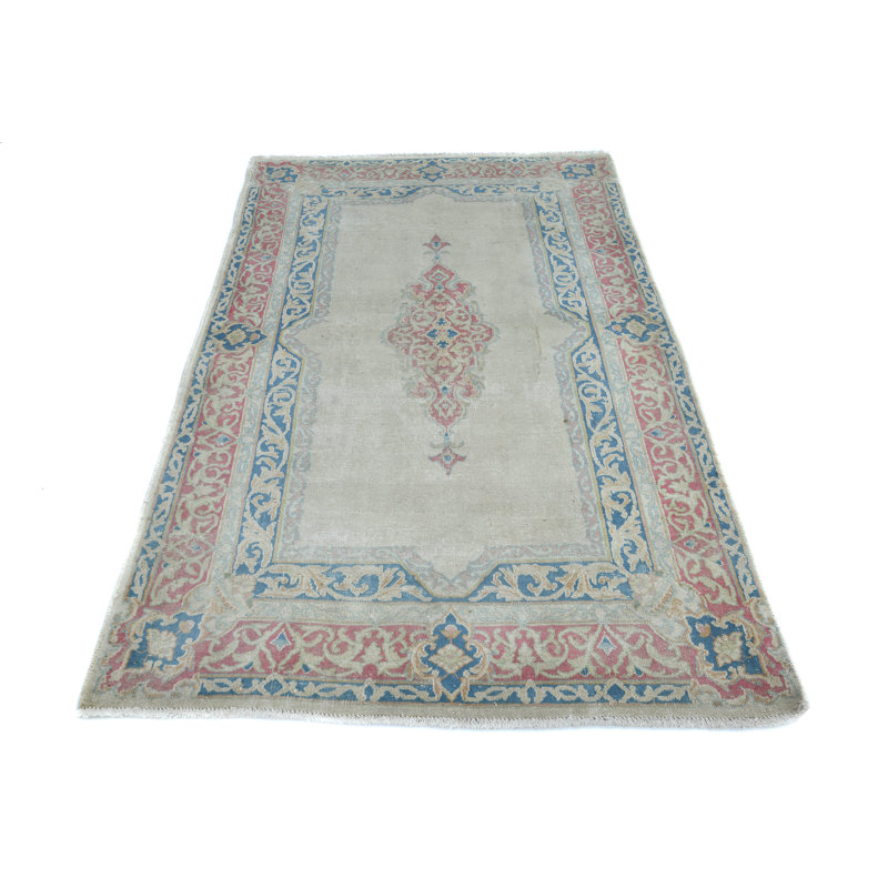 Tapis semi-antique délavé à motif floral délavé 3 x 5