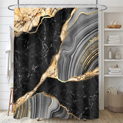 Ensemble de 4 rideaux de douche en marbre noir avec ensembles et rideaux de douche 4 pièces Ensemble de rideaux de douche gris abstrait moderne