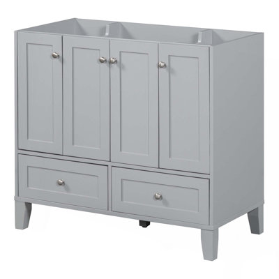 Meuble-lavabo de 36 po sans comptoir, armoire de rangement en bois massif seulement, meuble-lavabo autoportant avec 4 portes à fermeture douce et 2 tiroirs
