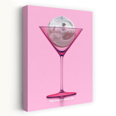 Pink Disco Martini Elegant Modern Retro Wall Art Print