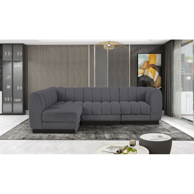 Canapé modulaire rembourré 4 pièces Quinn, Tissu gris chenille