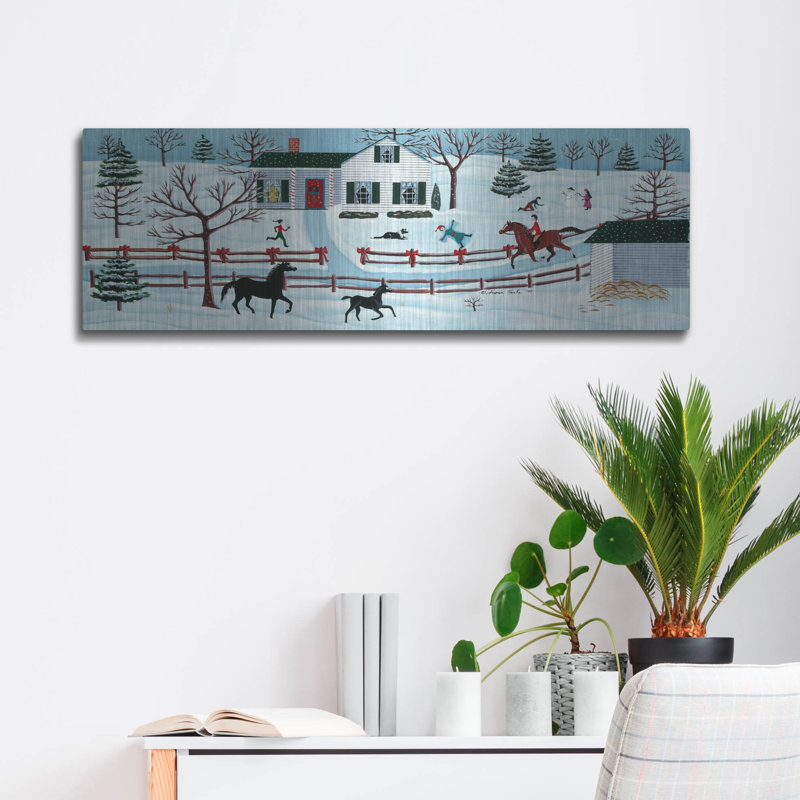 Lark Manor ™ «The Colts First Winter» par Susan Henke, art mural en métal, H 12 po x l 36 po