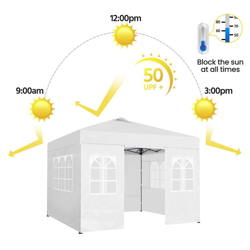 10x10 FT One-Push Pop Up Canopy Tent with 4 Side Walls and Roller Bag, White