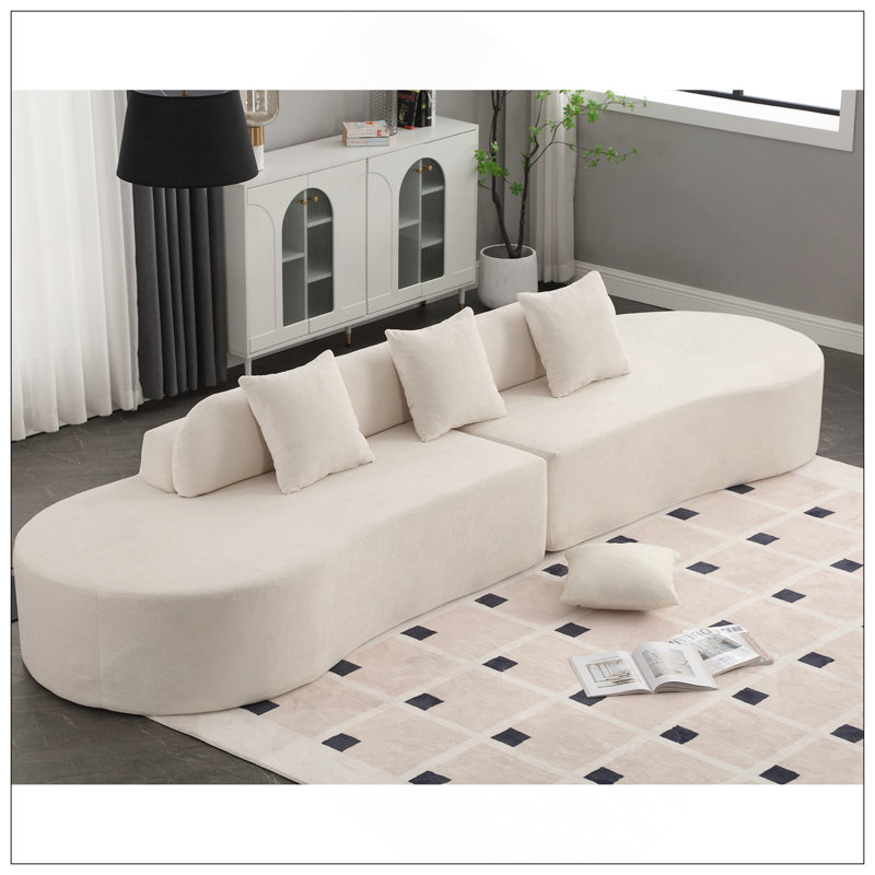 Canapé combiné moderne incurvé, canapé en tissu éponge, canapé minimaliste dans le salon, appartement, aucun assemblage requis, trois coussins