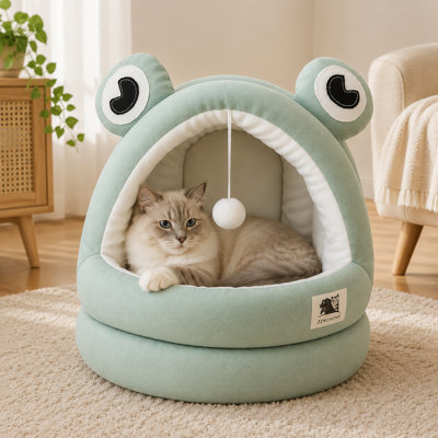 Mignon maison de chat semi-fermée avec coussin moelleux, Jafar d'intérieur de style igloo chaud pour chats et petits chiens