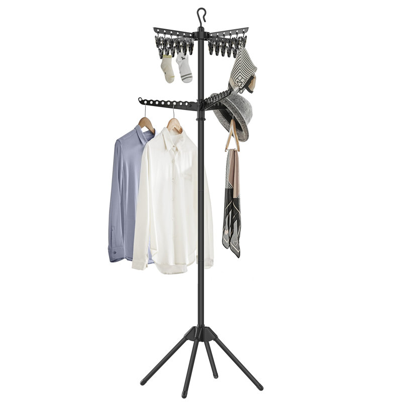 2-Tier Clothes Drying Rack, 72-Inch Folding Laundry Drying Rack With 3 Rotatable Arms For Hangers, 24 Clips, Stainless Steel, For 27 Pieces Of Clothes