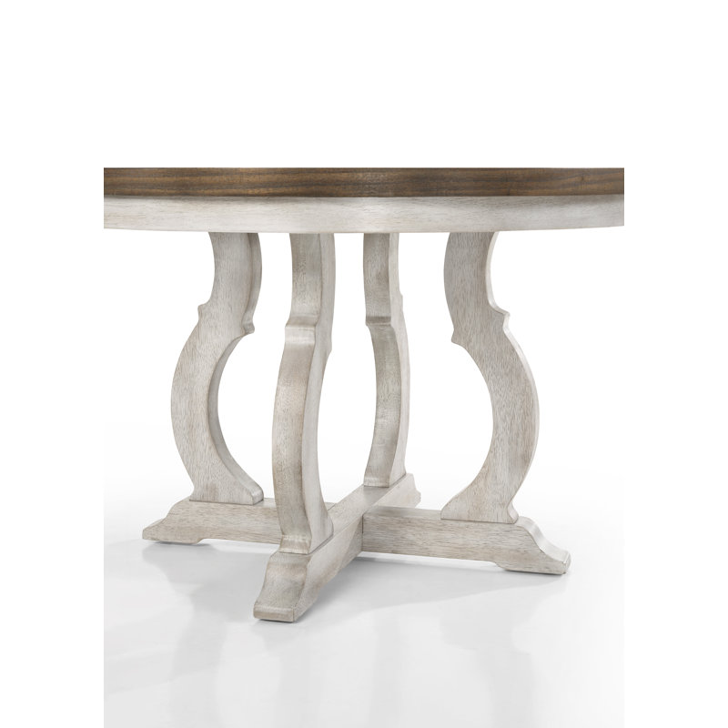 Havanna 47-inch Round Dining Table in Vintage Walnut & Off-White Base — Distressed Wood Finish, Solid Pedestal Base, Farmhouse Style Round Table for Kitchen or Dining Room