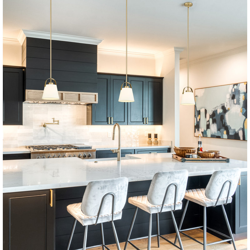 1 - Light Shaded Pendant, Heritage Brass, 90.5" H x 8" W x 8" D
