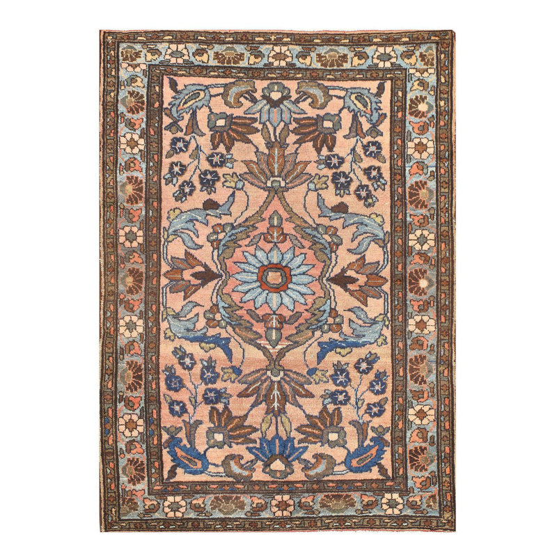 Meadlo Cotton Oriental Area Rug in Peach
