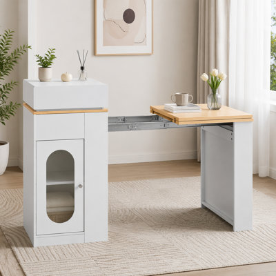 Extendable Dining Table with Folding Tabletop, Bar Table with Drawers and Power Outlet, Kitchen Island with Wheels and Hooks