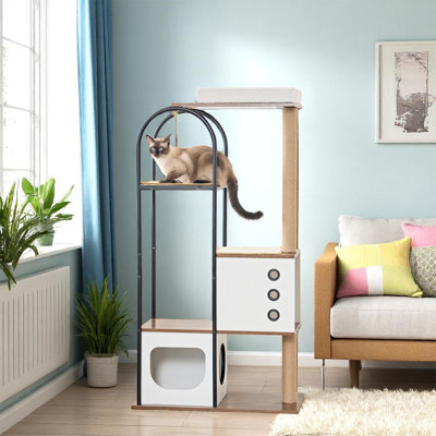 Multi-level Cat Condo, Cat Climbing Frame, Cat Tree, Modern Cat Tower, With 1 Caves & 2 Scratching Posts