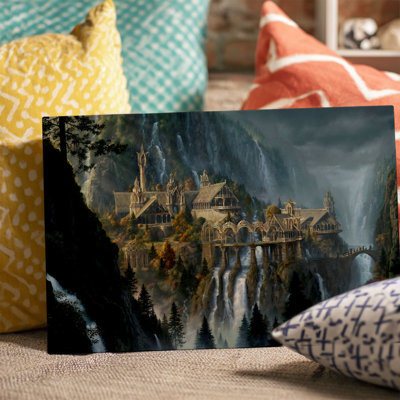Mystic Mountain Castle Canvas Wall Art (Fantasy Medieval Tone) Stretched Frame for Enchanted Nook