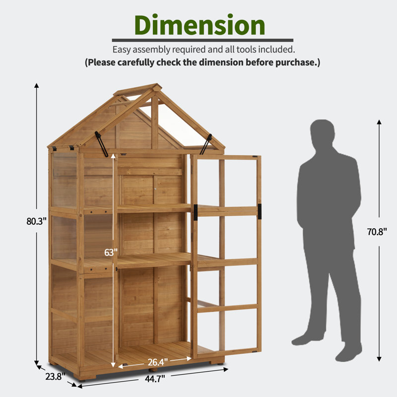 3.73' W x 1.98' D Wooden Greenhouse with Openable Roof Vent and Adjustable Shelves