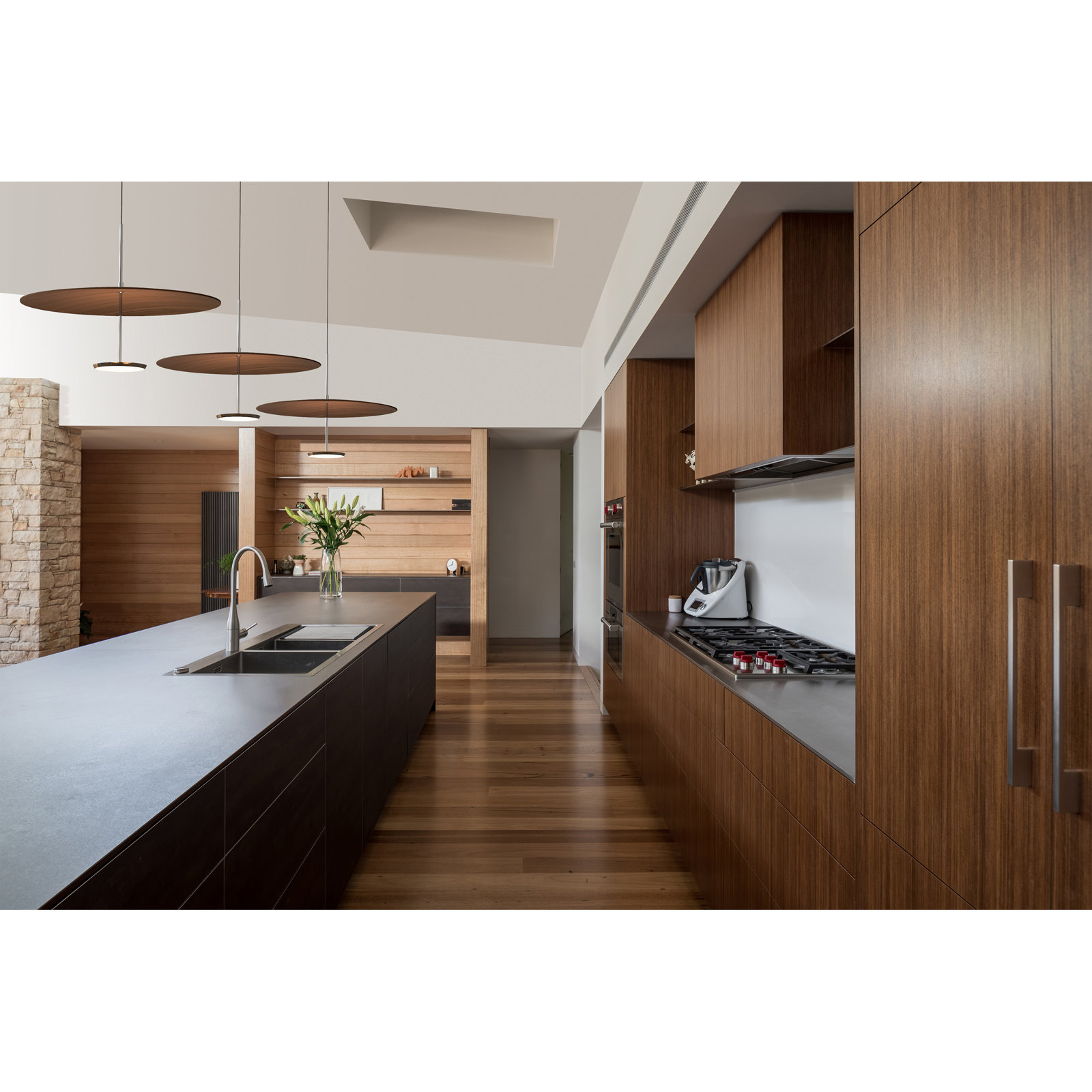 Pablo Designs Sky Dimmable Single Light Pendant, 17.5" H x 24" W x 24" D, Walnut, Polished Aluminum