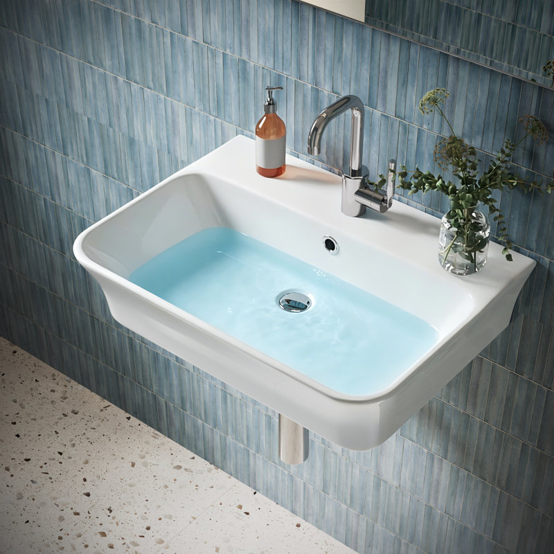 DeerValley Ceramic Bathroom Sink 55.5 x 41 x 13.5 cm White, Rectangular Wall-Mounted Thin Edge Basin