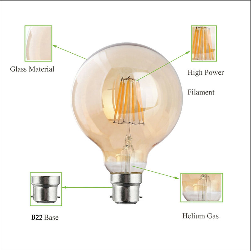 G95 LED Dimmable B22 8W Bulb 5 Pack