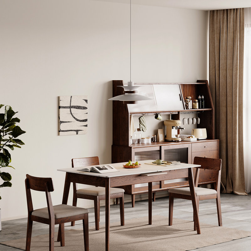 Versatile Dining Table With White Slate: Solid Oak, 1.2 - 1.5M, Fits 6 8 People, Modern Style Wood Table, 1.5M Extendable, Walnut Color, Slate, Design