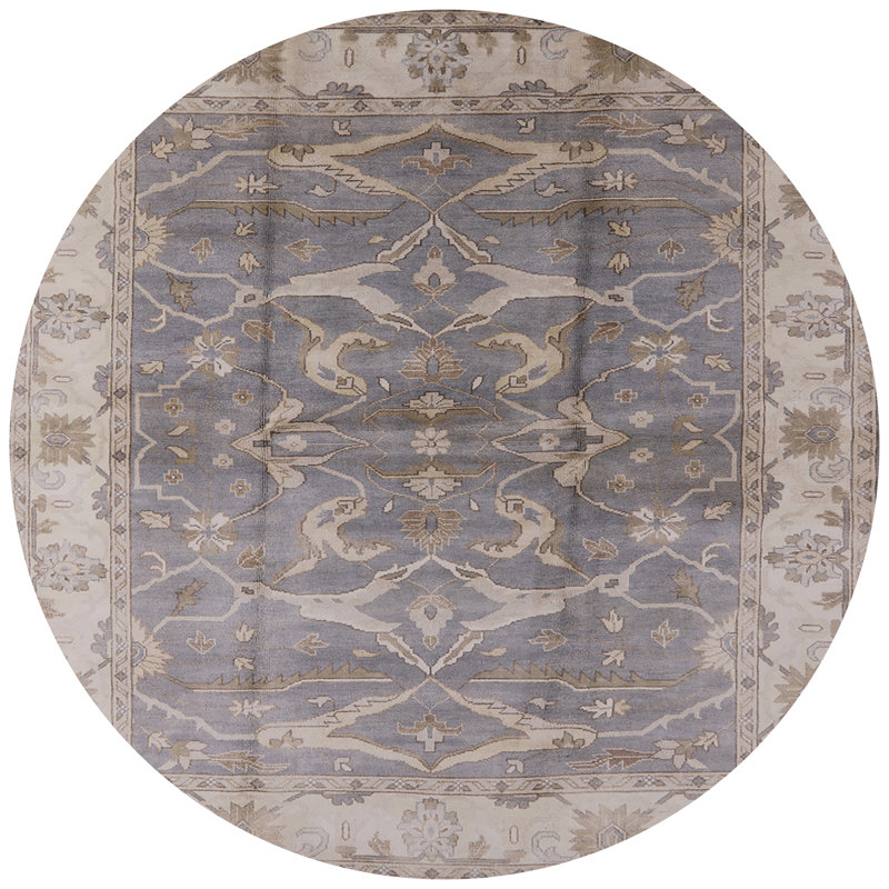 Tapis oriental bleu marine / beige, Rond 5 pi