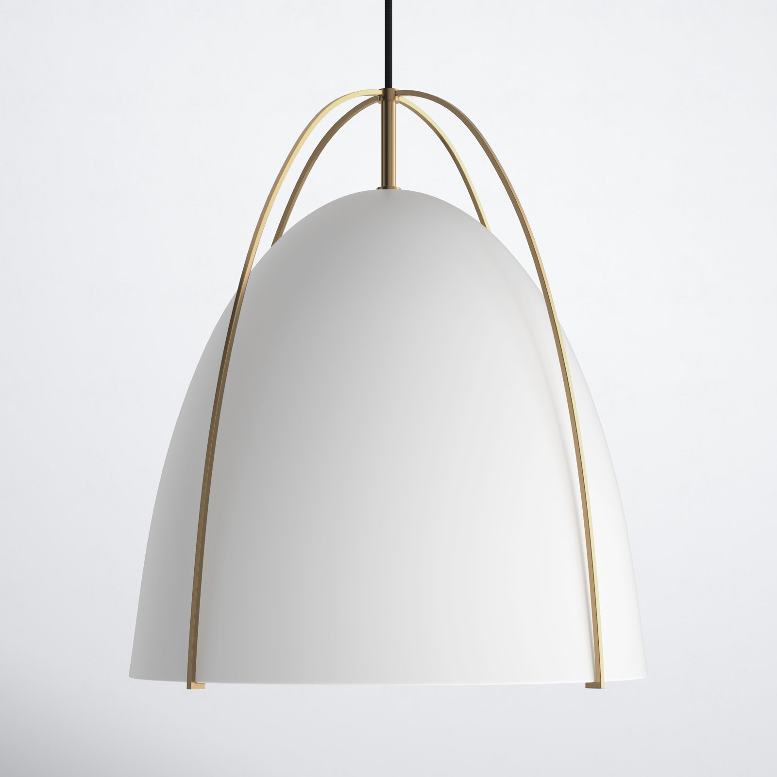Nikki Single Light Metal Steel Dimmable Pendant, White, Satin Brass, 19.13" H x 15.38" W x 15.38" D