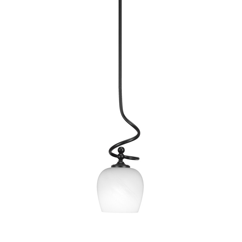 Mini-luminaire suspendu Capri avec fini noir mat et verre marbré blanc de 6 po