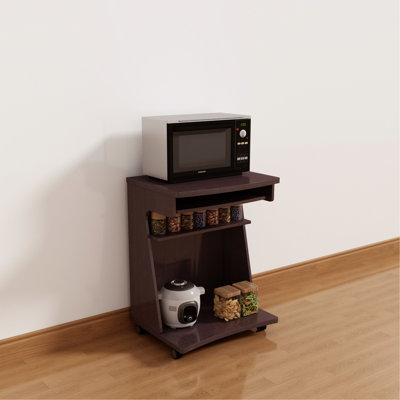 Color Utility Cart, Featuring One Gliding Shelf And Two Storage Shelves, Versatile For Different Kitchen, Microwave, Computer Needs, Locking Castors Stability Cart With Rounded Corners, Three Shelves