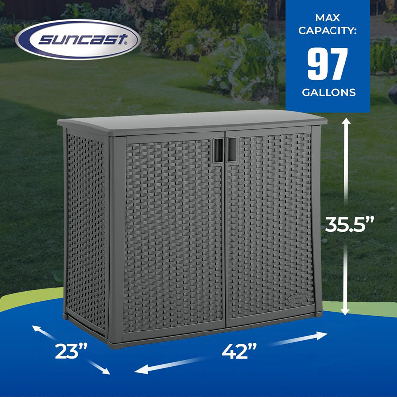 Cool Gray Lockable Wicker Plastic Outdoor 2-Door Cabinet