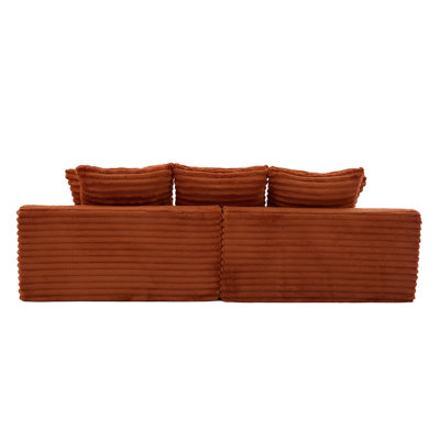 Oversized Boneless Four Seats Sofa with Cup Holder and Side Pockets, Upholstered Corduroy Sofa Bed Cloud Couch with 3 Pillows, 2 Lumbar Pillows.Living Room, Bedroom,No Assembly ,Breathable material