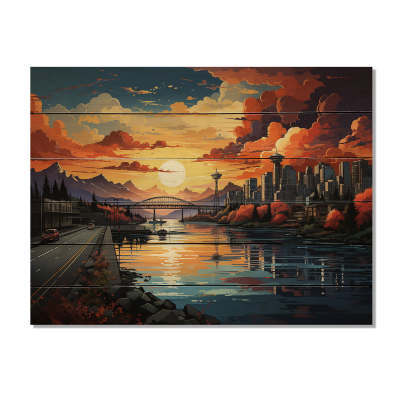 «City Vancouver Sunset Popart», reproduction sur bois, H 30 po x l 40 po x P 0,78 po