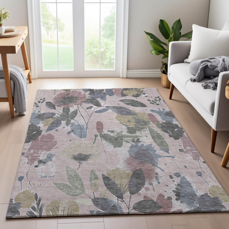 Premium Machine Washable Floyd AMF1549 Floral Rug, Rectangle 8' x 10'