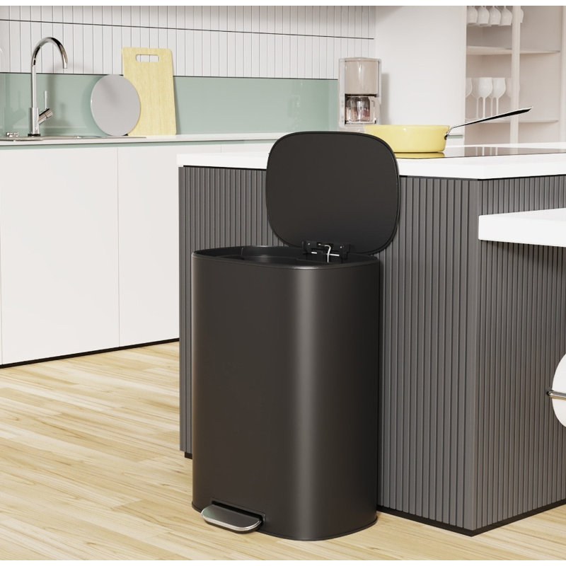 Poubelle de cuisine 13 gallons en acier inoxydable 50L - Pédale mains libres, fermeture silencieuse et design ellipse | Poubelle grande capacité