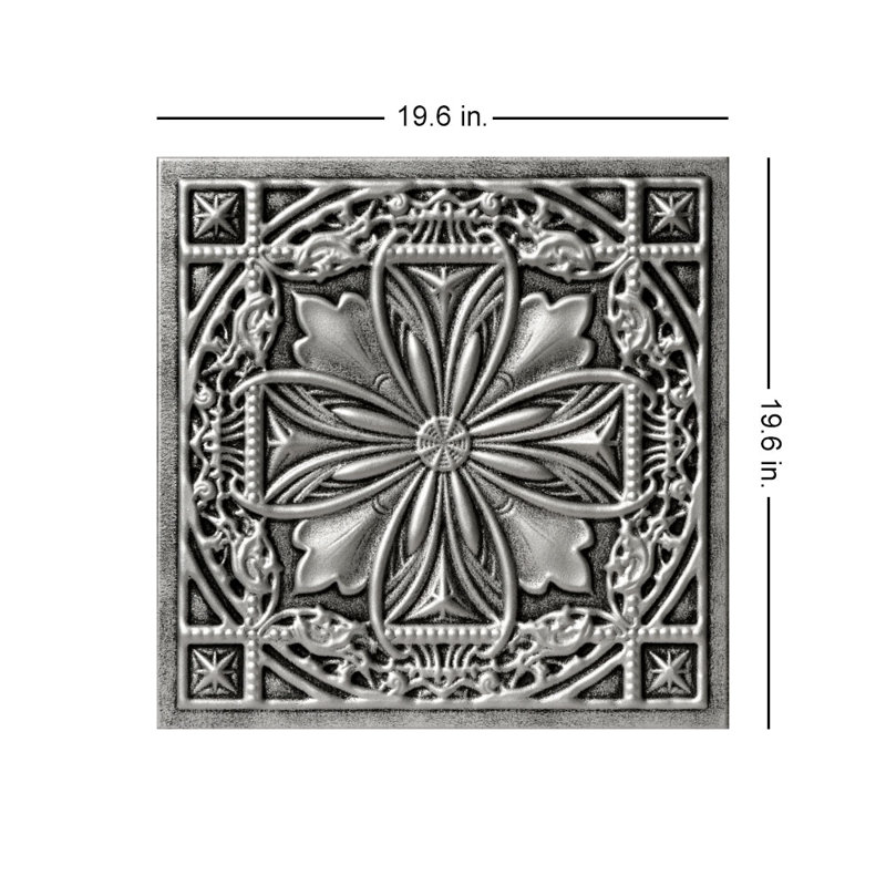 Tuile de plafond en polystyrène collé 1,63 pi x 1,63 pi Lucas's Shield, Argent antique
