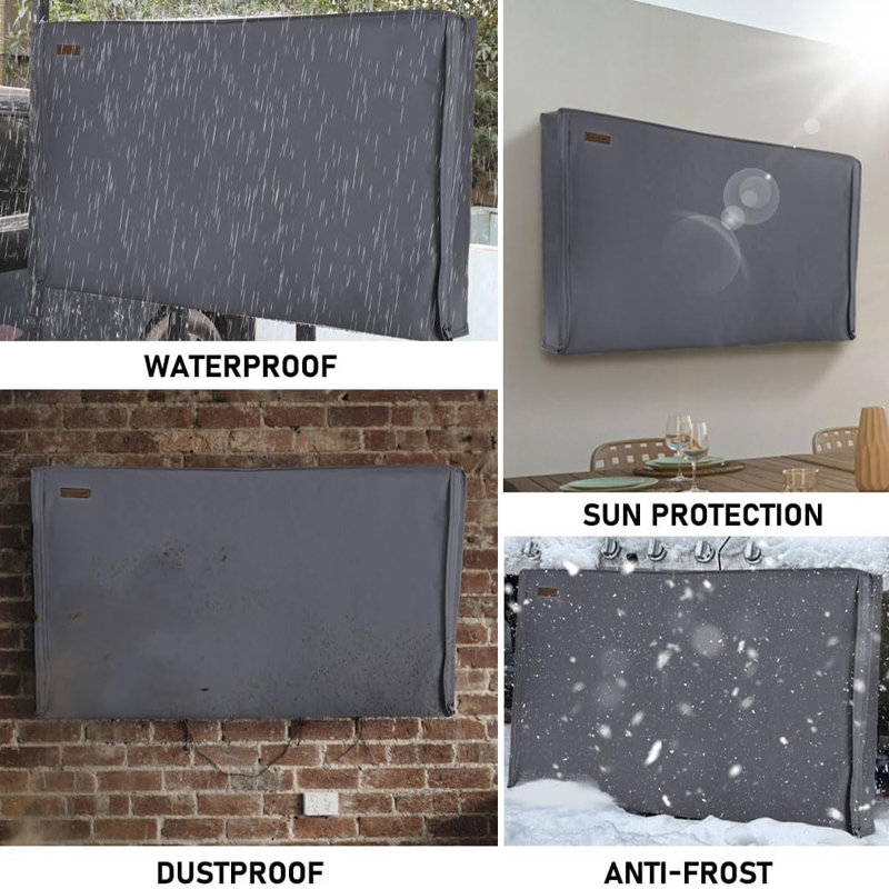 Housse de télé 48-50 "pour l'extérieur, protection pour téléviseur 600D résistante aux intempéries avec fermeture à glissière imperméable et couvercle inférieur et poche pour télécommande, housses de télévision extérieures