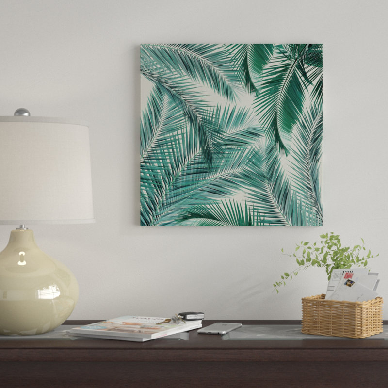 «Palms II» par Vin Zzep, impression sur toile tendue, H 18 po x l 18 po x P 1,5 po, Toile avec cadre noir, Pas de tapis