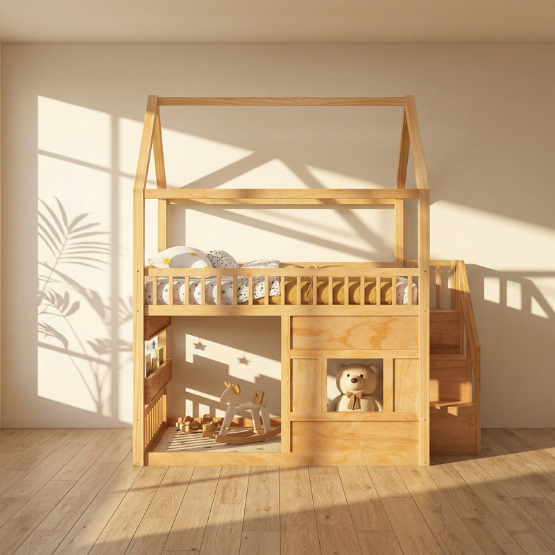 Lit double illuminé à DEL en bois massif l 57,4 po x P 94,2 po x H 97,8 po Hearthside