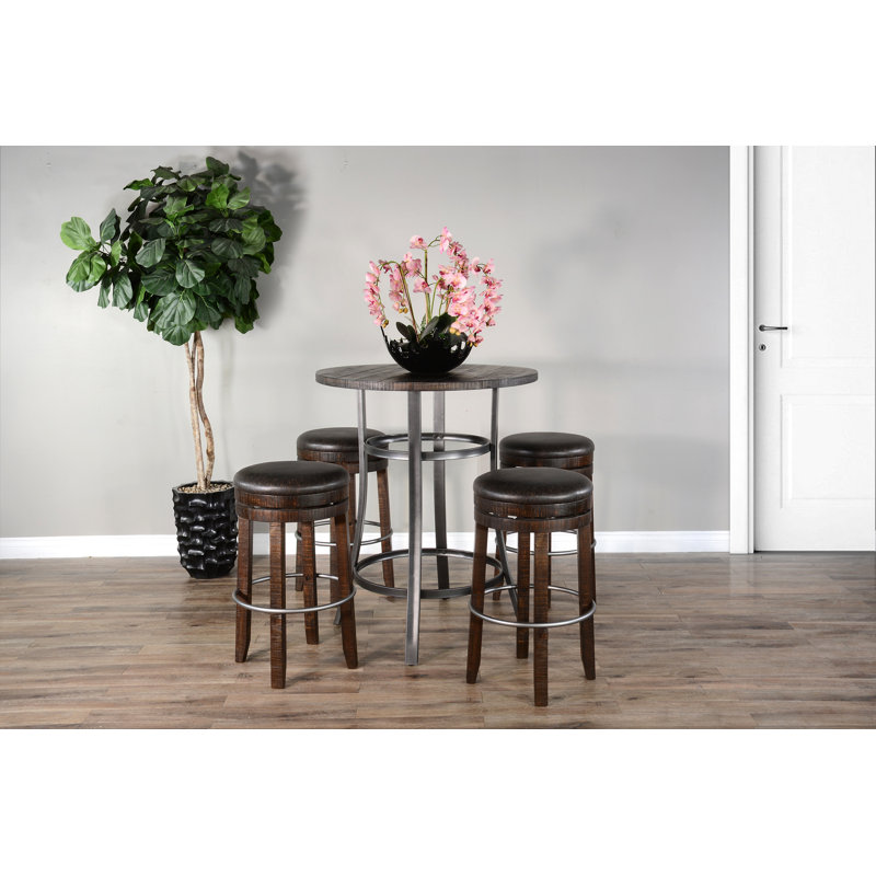 Rustic Industrial Metal Frame Pub Dining Set, 5 Pieces: Table, 4 Chairs