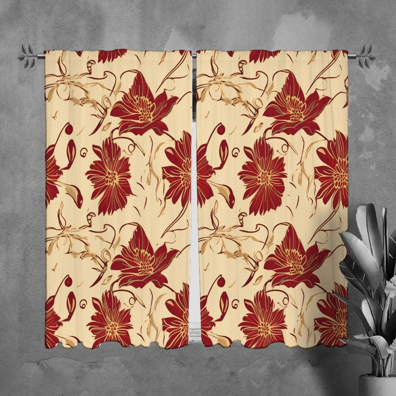 Motif floral de rideaux de fenêtre dorés - 6025, L 20 po x L 82 po