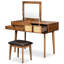 Meuble-lavabo classique en bois brun 43,3 po avec miroir rabattable, tabouret et trois tiroirs