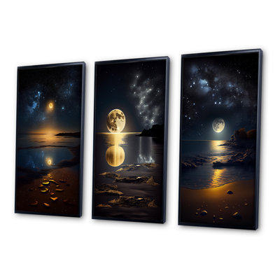 «Golden Full Moon Beach Dream By Night Shore II», 3 pièces