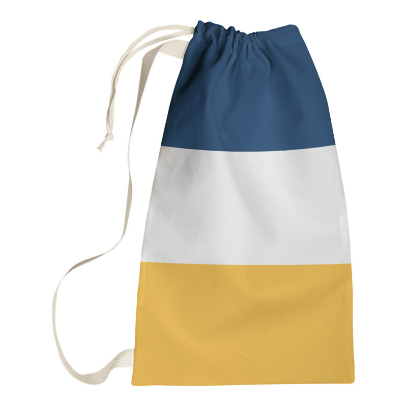 Fabric Laundry Bag with Handles, Large ( 36" x 28" x 1.5"), Navy Blue/White/Gold