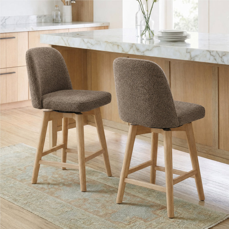 Becki Owens for Joss & Main Upholstered Swivel Counter Height Bar Stool with Solid Wood legs
